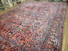 Antique Persian Oriental Rug 9x12, Room Sized 1920s Persian Area Rug, Hand-Knotted Fine Unique Carpet, Wool, Red Blue & Beige, Farmhouse Rug - Jewel Rugs