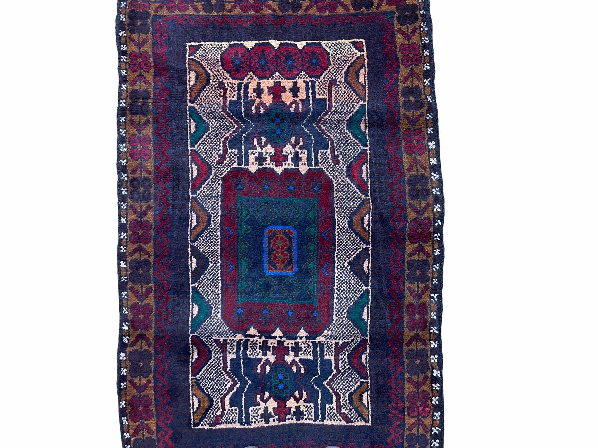 3 X 5 Vintage Handmade Tribal Wool Rug Balouchi Rug Afghan Rug Red Beige Nice - Jewel Rugs