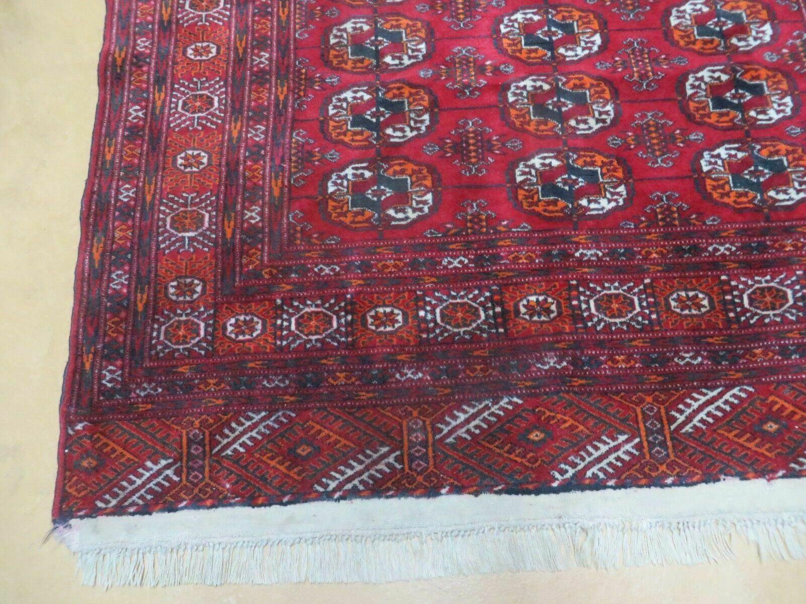 4' X 6' Vintage Handmade Bokhara Turkoman Pakistan Wool Rug Carpet Red - Jewel Rugs