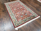 Indo-Persian Rug 3x5, Vintage Traditional Oriental Carpet 3 x 5, Afshan Allover Floral Pattern Red & Green Wool Hand-Knotted Fine Indian Rug - Jewel Rugs