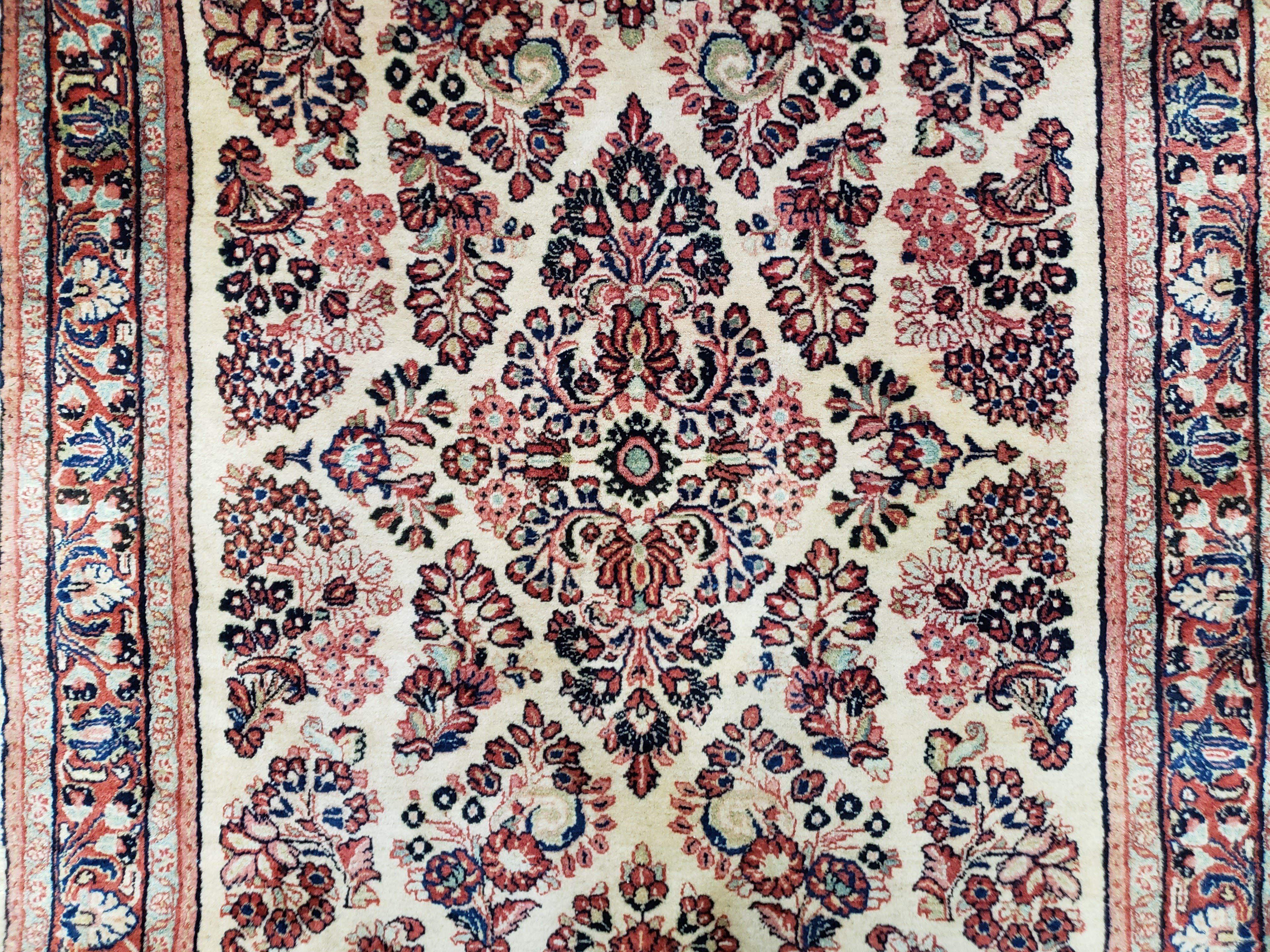 Vintage Persian Sarouk Rug, Wool, Hand-Knotted, Ivory, 3' 3" x 6' 5" - Jewel Rugs