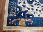 1920s Antique Chinese Art Deco Rug 8x10, Hand-Knotted Asian Oriental Area Rug 8 x 10, Blue & Beige Peking Carpet, Nice Chinese Floral Motifs - Jewel Rugs