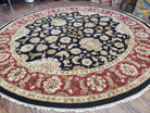 10ft Round Indian Mahal Rug, 10x10 Hand-Knotted Oriental Rug, Large Circular Handmade Rug, Midnight Blue Red and Beige, Allover Floral, Nice - Jewel Rugs