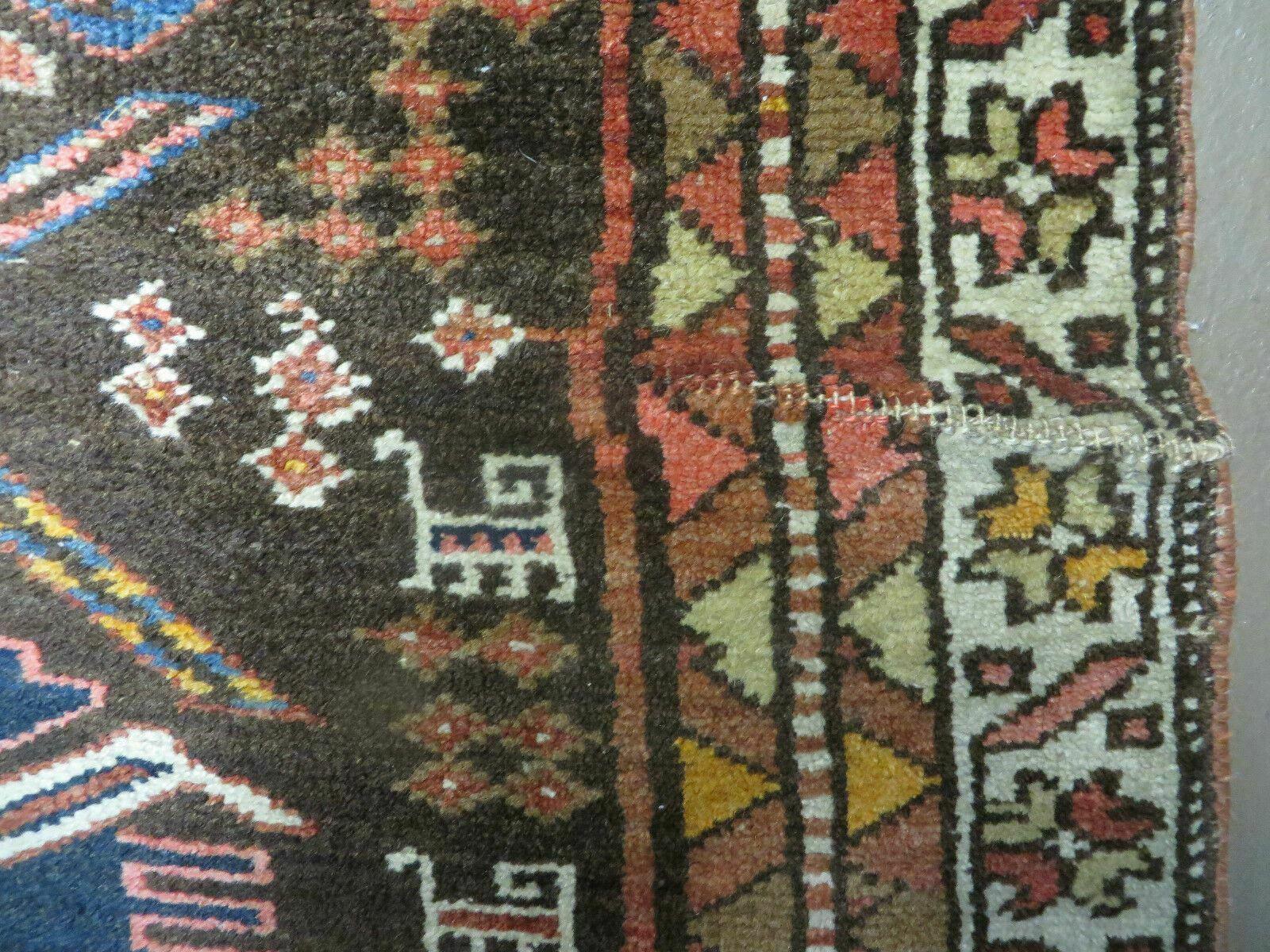 Antique Persian Runner Rug 3.7 x 9, Persian Shiraz Khamesh Rug, Geometric Medallions, Black Multicolor Hand Knotted Wool Hallway Rug, Tribal Animal Motifs, 9ft Runner - Jewel Rugs