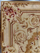 Aubusson Needlepoint Rug 4x5 ft, Beige and Tan, Aubusson Savonnerie Vintage Carpet, Handwoven Handmade Wool Rug, European Design Floral Rose - Jewel Rugs