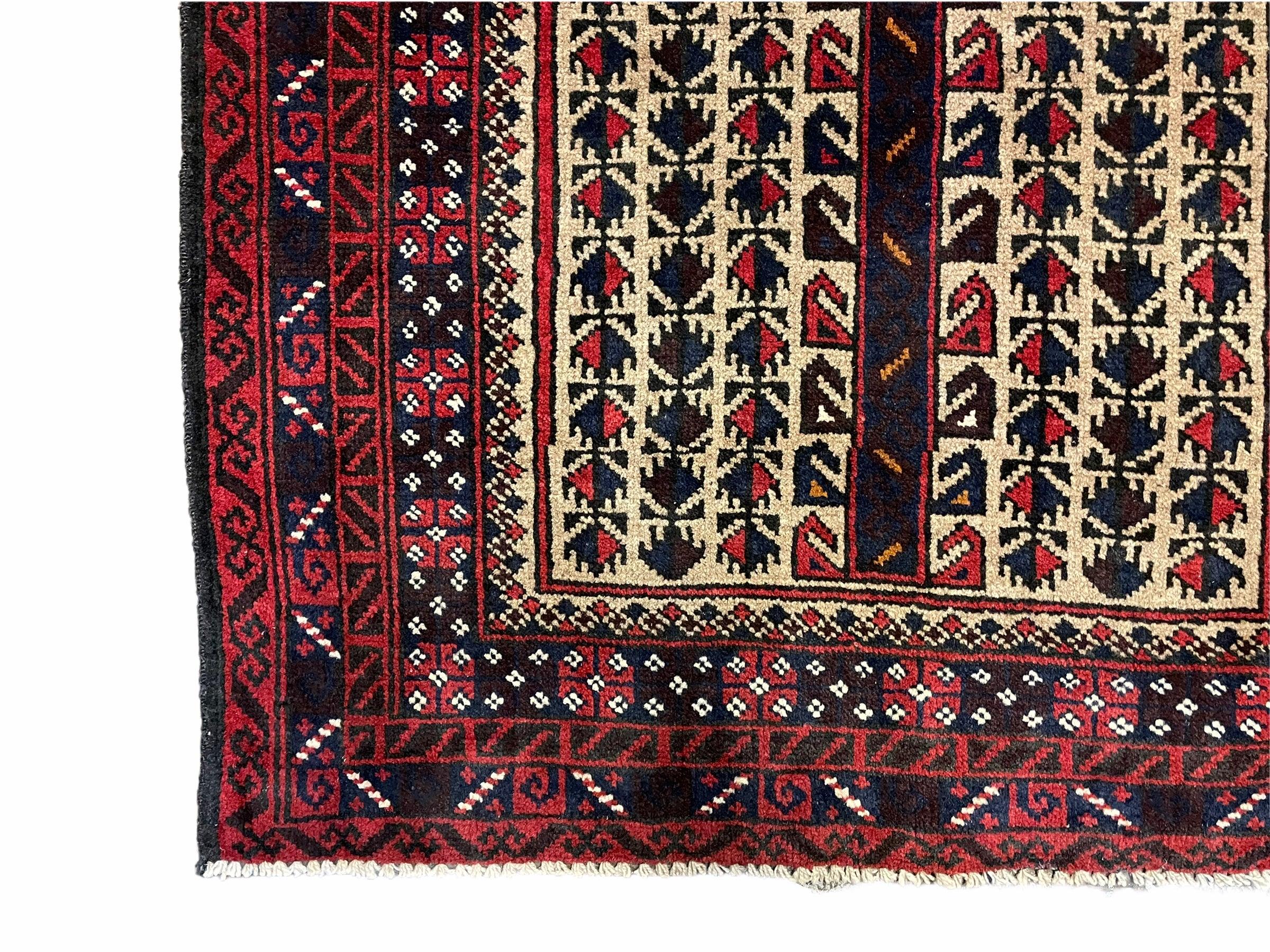 3x5 New Vintage Handmade Tribal Balouch Wool Rug Prayer Rug Red Black Beige Nice - Jewel Rugs