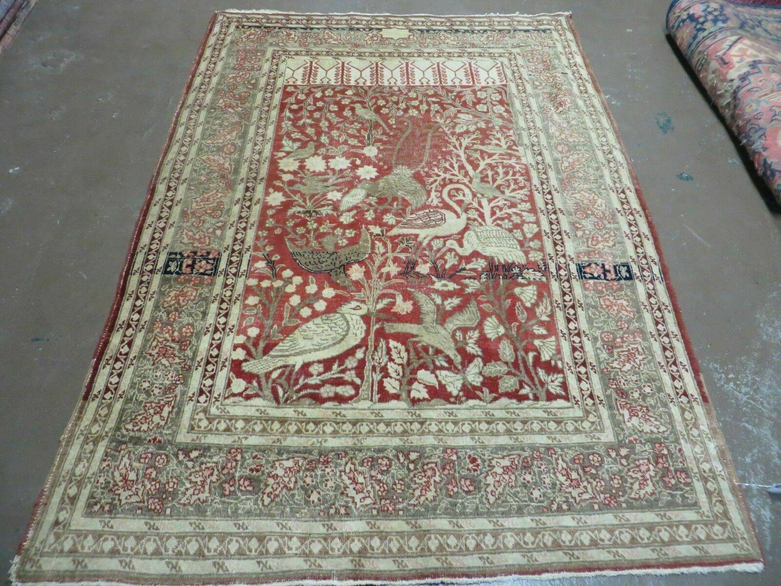 4' X 6' Antique Handmade Turkish Tree Of Life Oriental Wool Rug Birds Red - Jewel Rugs