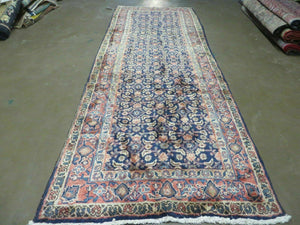 3'7" X 10' Antique Handmade India Floral Oriental Wool Runner Rug Organic Blue - Jewel Rugs