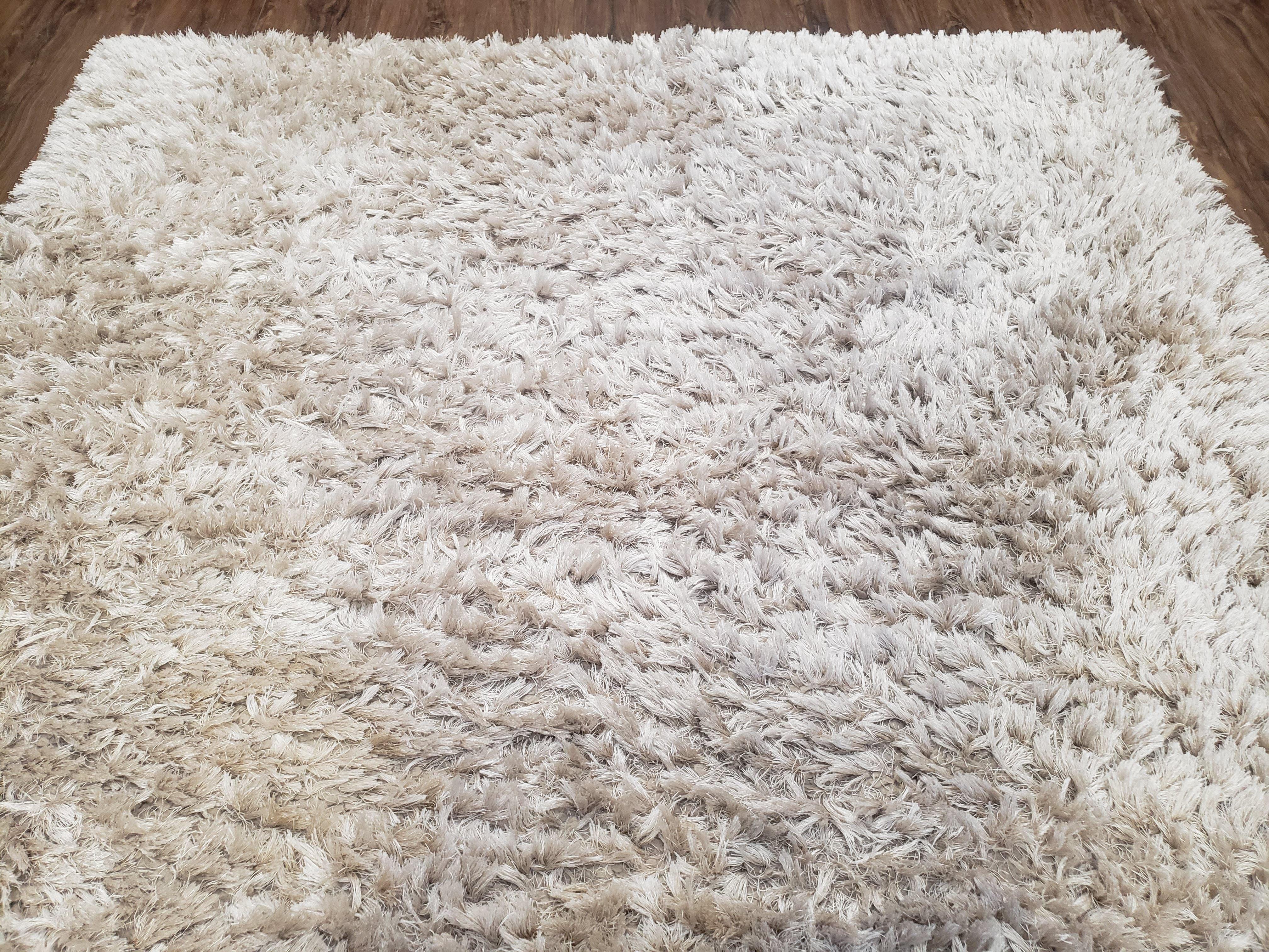 Ivory Shag Rug 5x7 - 6x7, Medium Flokati Carpet 5'7" x 7'2", Shaggy Solid Soft Plush Pile Bedroom Entryway Rug, Modern Contemporary Area Rug - Jewel Rugs