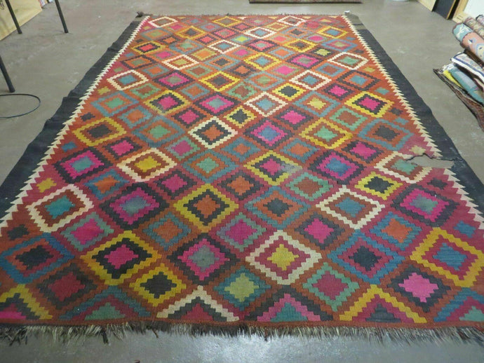 7' X10' Antique Afghan Kilim Handmade Flat Weave Wool Rug Vegy Organic Colorful - Jewel Rugs