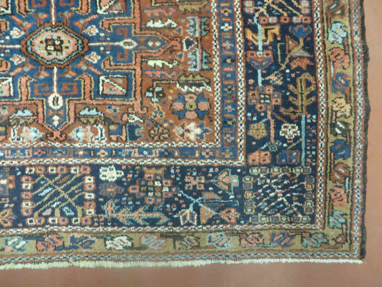 Beautiful Persian Rug 5x6, Antique Persian Karajeh Karaja Carpet, Geometric Medallion Rug, Tribal Rug, Red Blue Cream, Hand Knotted Wool Oriental Rug, Nice - Jewel Rugs