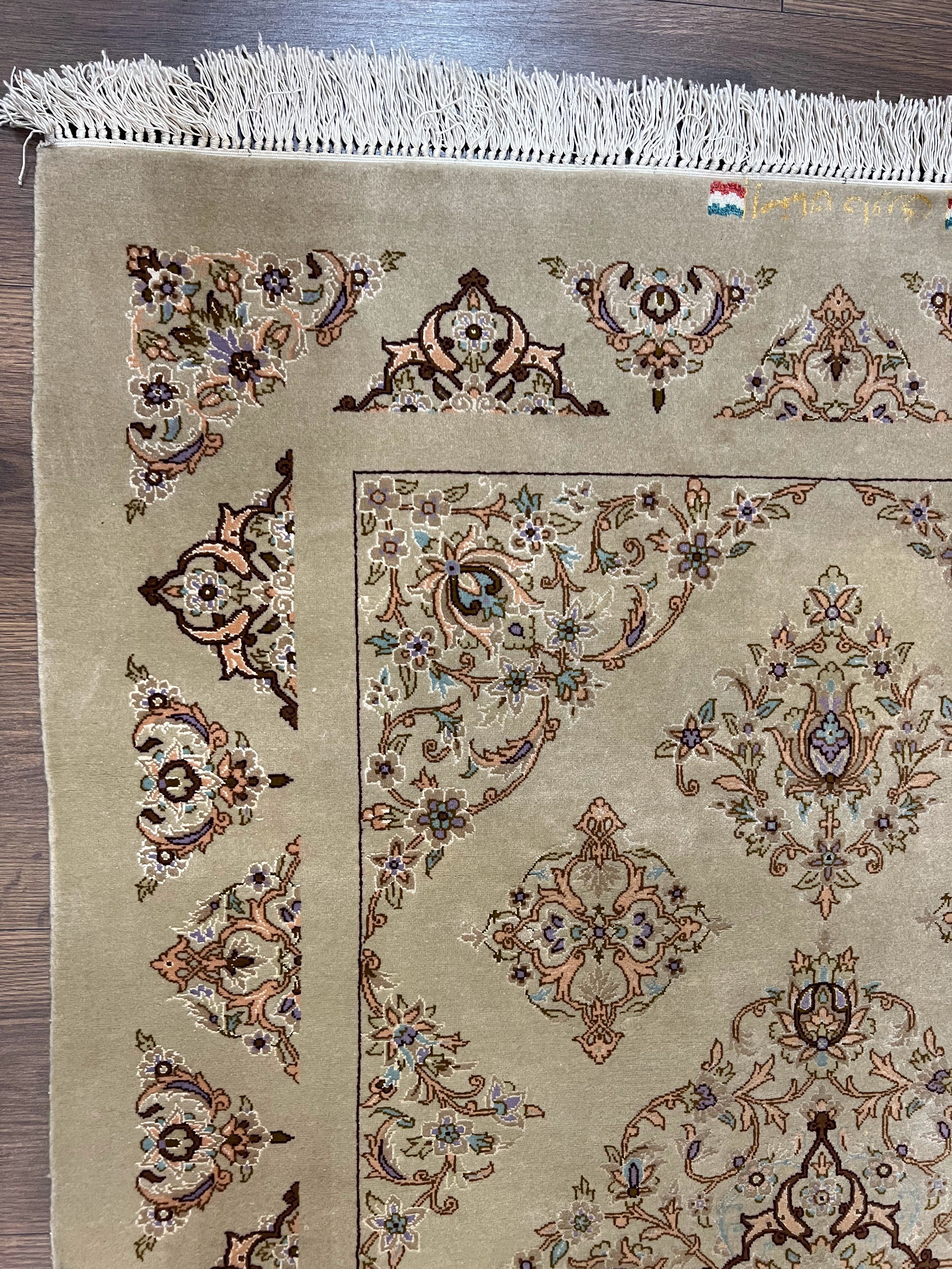 Very Fine Persian Isfahan Rug 3x5 ft with Signature, Kork Wool on Silk Foundation, Gray-Taupe Vintage Hand Knotted Oriental Carpet, 60 Raj 460 KPSI - Jewel Rugs