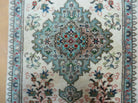 1' 9" X 2' 5" Handmade Indian Wool Rug Lahore Floral Design Small Oriental Rug Beige & Teal - Jewel Rugs