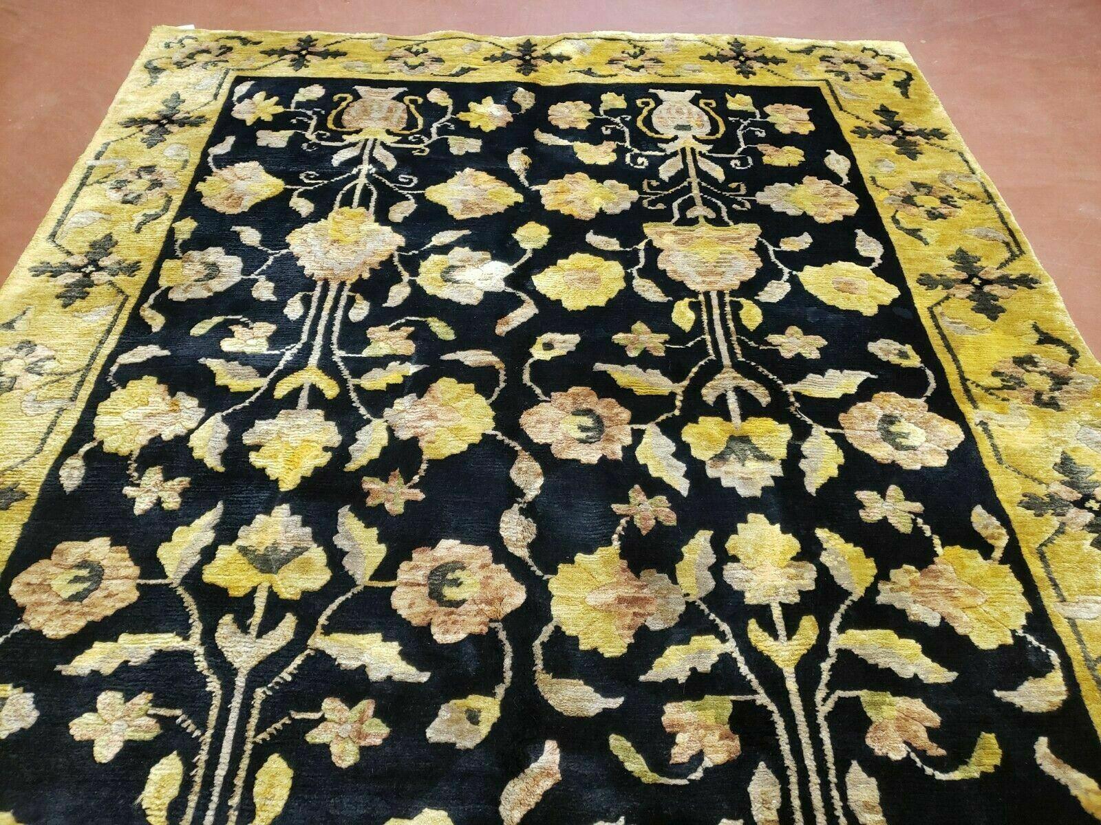 6' X 9' Modern Handmade Tibetan Nepal Wool Silky Rug Carpet Black Gold Nice - Jewel Rugs