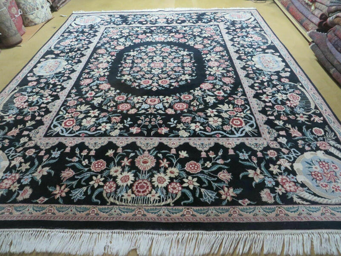 8' X10' Handmade Chinese Floral Oriental Wool Rug Carpet Flower Bouquet Black - Jewel Rugs