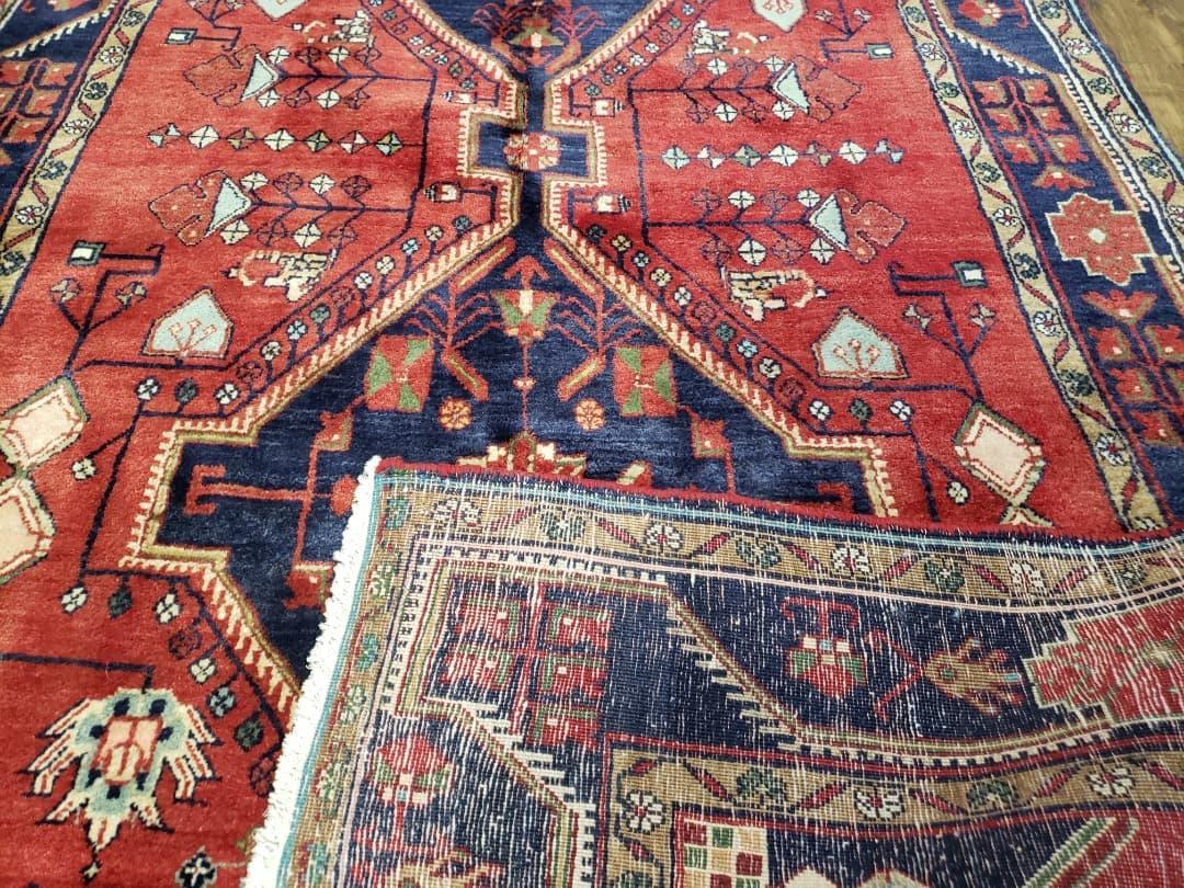 Antique Persian Zanjan Nahavand Heriz Rug, Red & Blue, Hand-Knotted, 5' x 9' 7" - Jewel Rugs