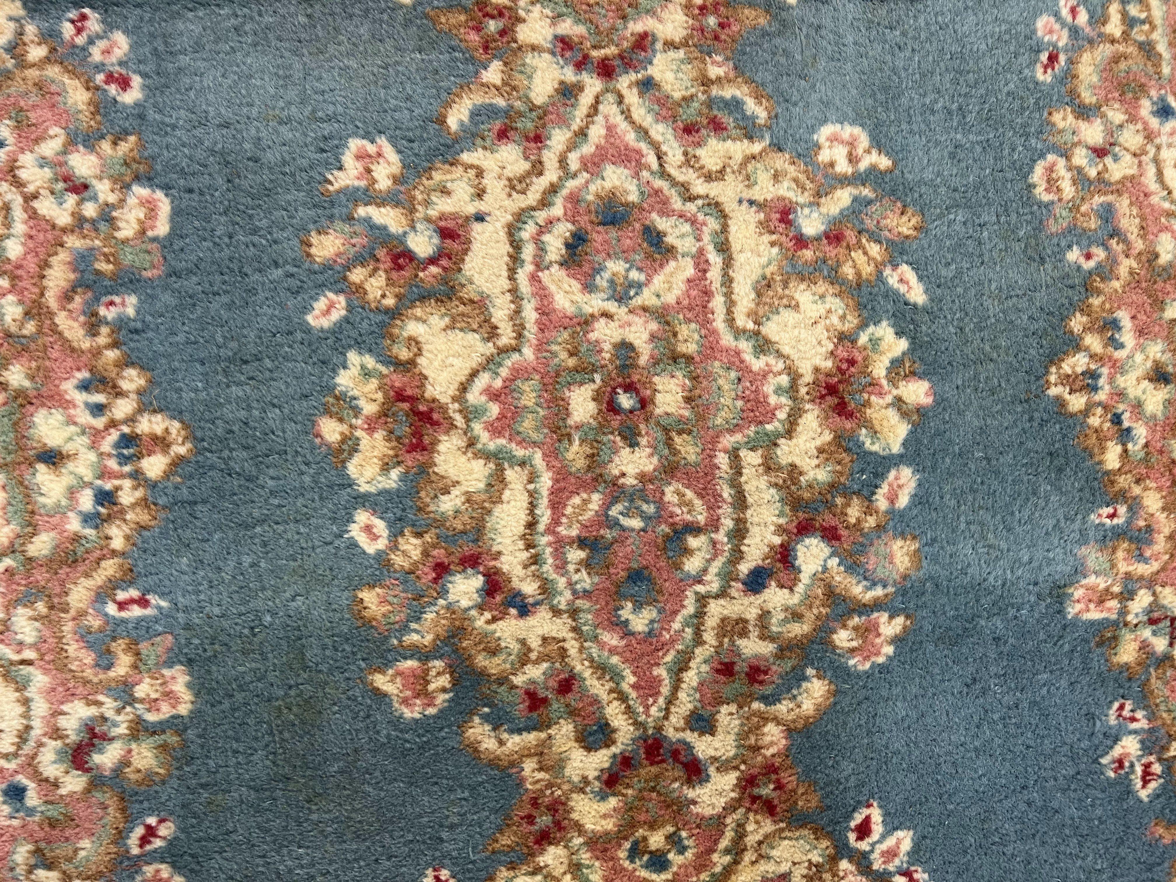 Persian Kirman Rug 3x5, Oriental Persian Carpet 3 x 5, Wool Vintage Hand-Knotted Rug Floral Medallion Semi Open Field Small Light Blue Beige - Jewel Rugs