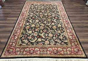 William Morris Pattern Rug 6x10, Allover Floral Design Midnight Blue Red Beige, Vintage Oriental Carpet, Handmade Wool Pakistani Area Rug - Jewel Rugs