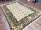 Vintage Nepalese Aubusson Area Rug 6x9, Hand-Knotted Beige & Green Tibetan Carpet, Soft Plush Pile, 6 x 9 European Design Rug - Jewel Rugs