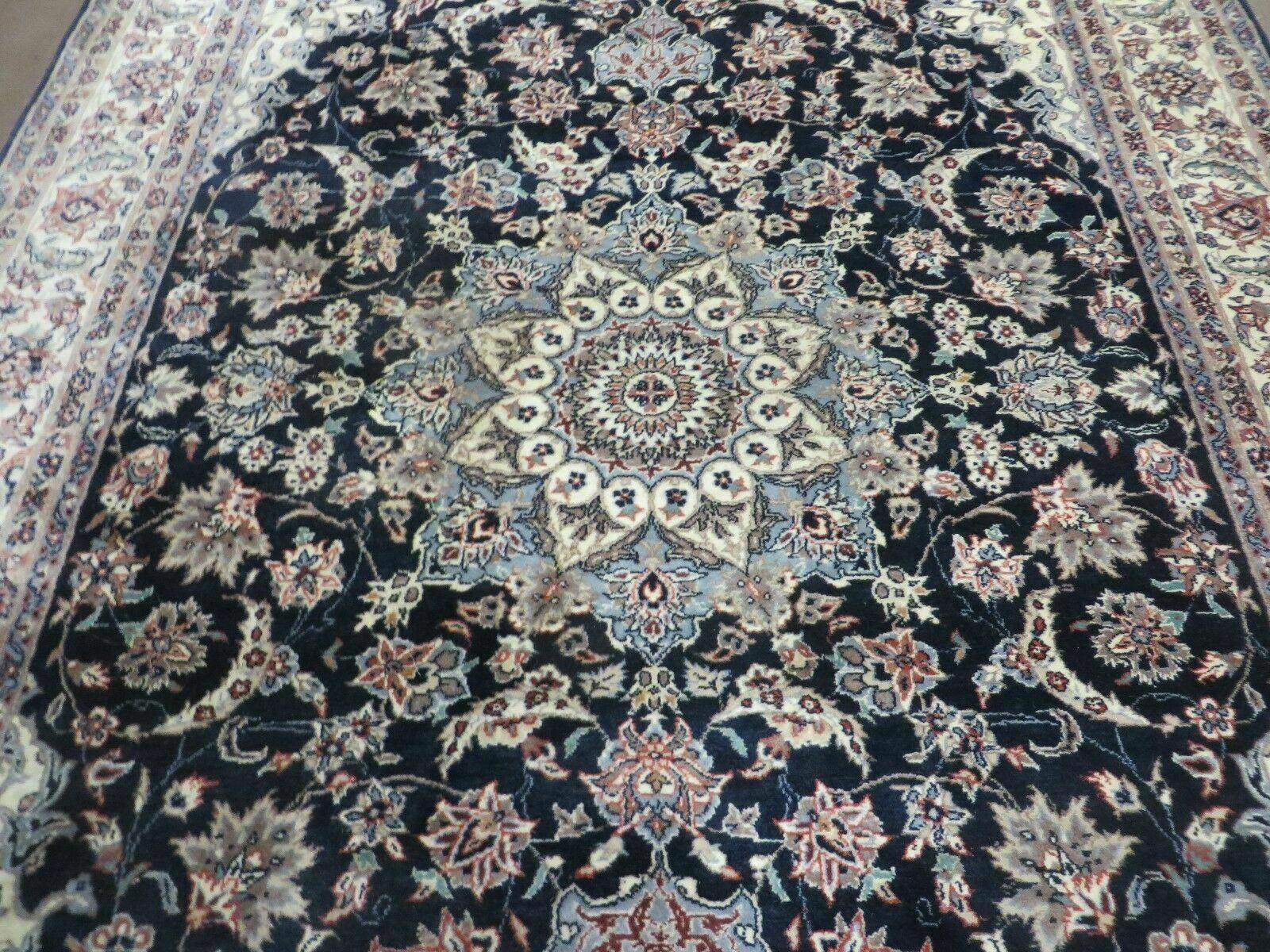 4' X 7' Vintage Handmade India Wool Silk Accent Rug Hand Knotted Black Organic - Jewel Rugs