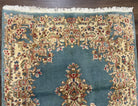 Persian Kirman Rug 3x5, Oriental Persian Carpet 3 x 5, Wool Vintage Hand-Knotted Rug Floral Medallion Semi Open Field Small Light Blue Beige - Jewel Rugs