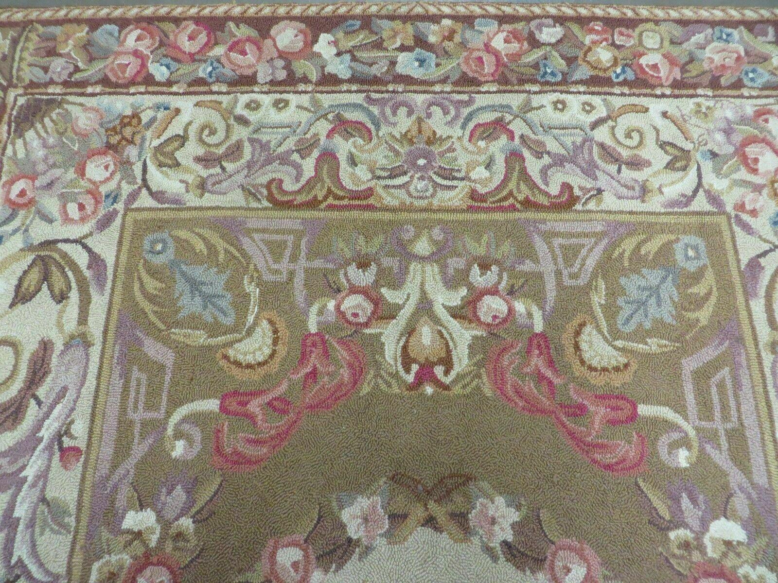 5' X 8' Vintage Handmade Hooked Rug Aubusson Pattern Floral Garden Nice - Jewel Rugs