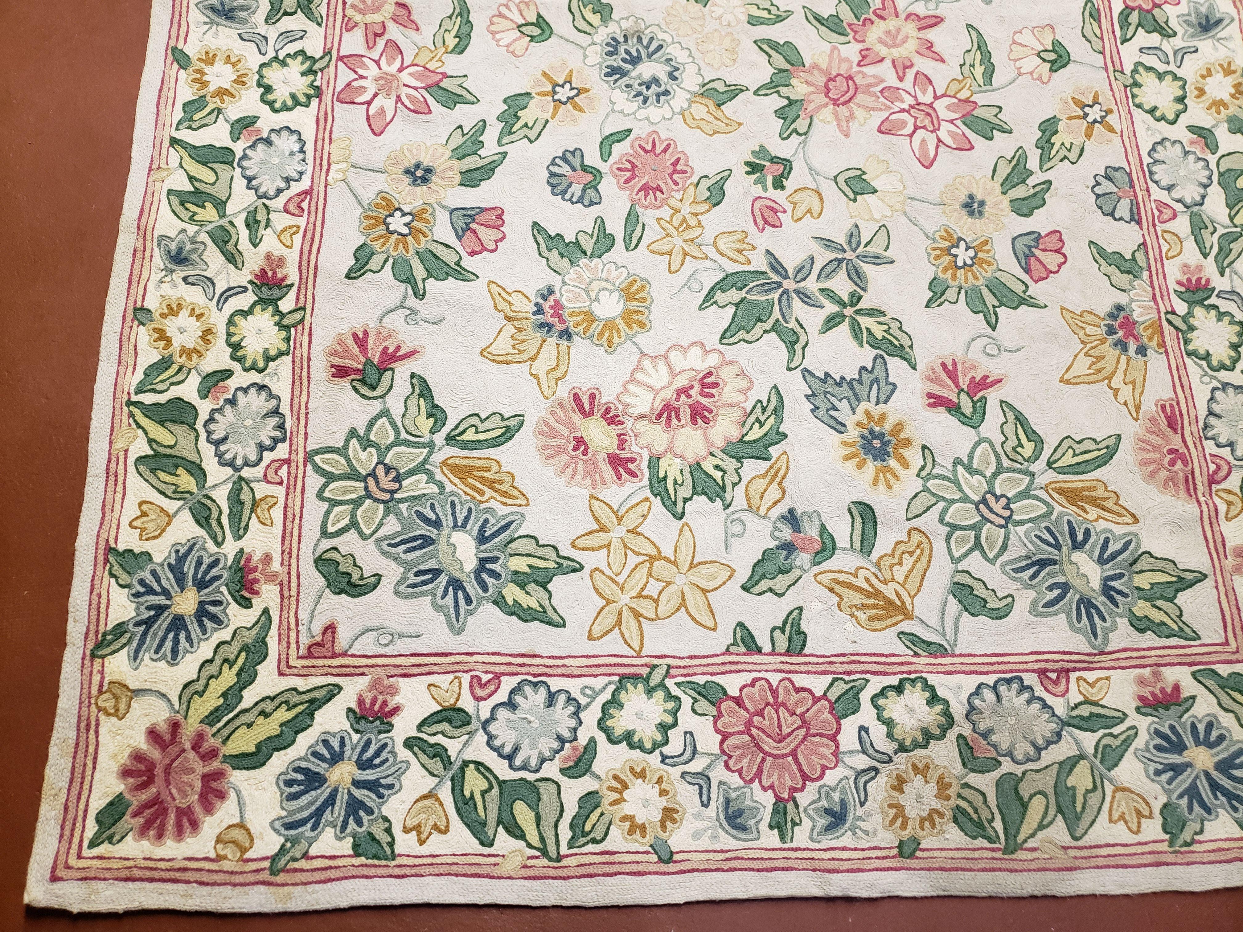 4x6 Chain Stitch Rug 3x5 Indian Rug Hand-Stitched Indo Rug 3' 6" x 5' 5" Floral Pattern Colorful Vintage Wool Pile Cotton Area Rug Flowers - Jewel Rugs