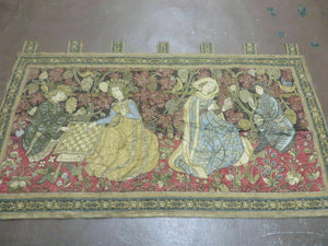 2' X 4' Antique French Tapestry Europeans Playing Chess Pictorial - Jewel Rugs