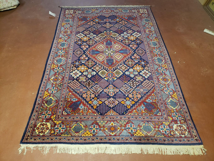 4.7 x 7 Dark Blue Oriental Carpet, 5x7 Handmade Area Rug, Colorful Persian Rug, Vintage Hand-Knotted Geometric Rug, Vegetable Dye Rug, Nice - Jewel Rugs