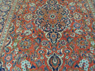 Persian Kashan Rug 4x7, Red and Navy Blue Semi Antique Vintage Wool Oriental Carpet, Hand Knotted Rug, Floral Medallion, High Quality Fine Carpet - Jewel Rugs