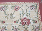 Needlepoint Rug 10x14 Wool Flatweave Carpet, English Floral Pattern, Pale Yellow, Roses, Allover Pattern, Handmade Large Needlepoint Nice - Jewel Rugs