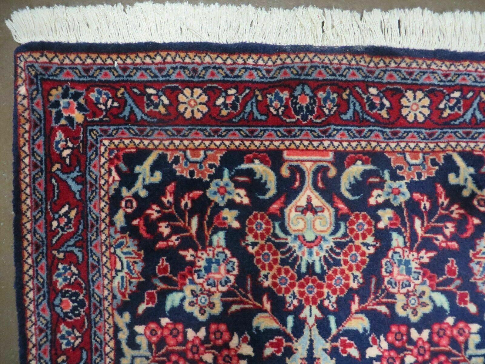 2' 5" X 15' 5" Vintage Dark Blue Indian Floral Handmade Wool Long Runner Rug Wow - Jewel Rugs