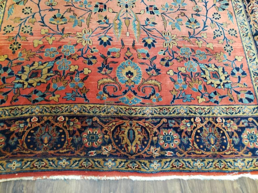 Antique Persian Kashan Rug, Manchester Wool, Red & Blue, Hand-Knotted, Allover Floral Pattern, 4'3" x 6'10" - Jewel Rugs