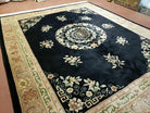 8' X 10' Hand Made Art Deco Aubusson Wool Rug 90 Lines Chinese Plush Pile Black - Jewel Rugs