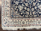 Very Fine Persian Nain Rug 3.7 x 6, Floral Medallion, Wool and Silk Accents, Highly Detailed, Hand Knotted Oriental Carpet, Navy Blue Ivory/Cream - Jewel Rugs