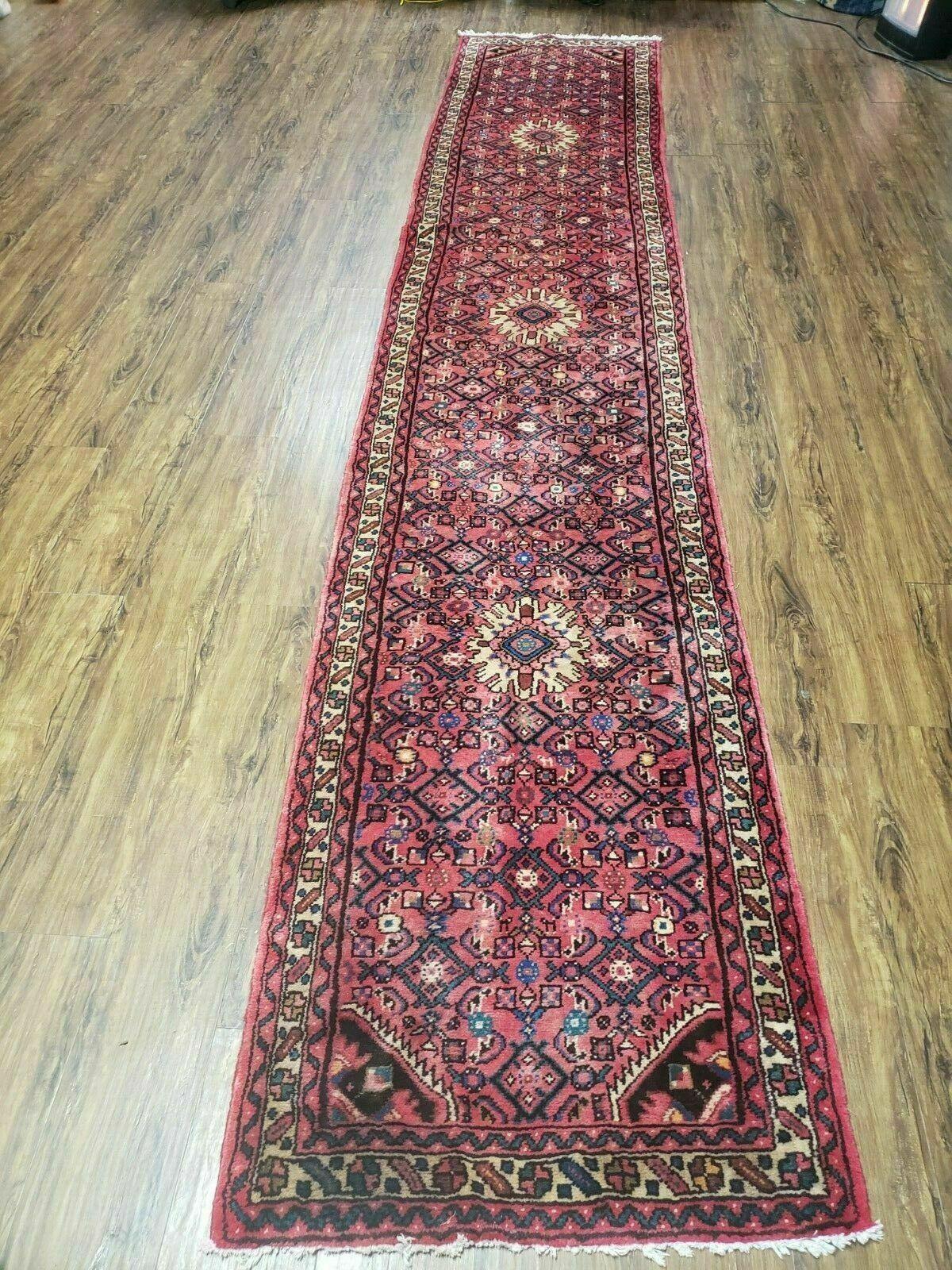 2' 8" X 14' Vintage Oriental India Floral Handmade Wool Runner Rug Red Nice - Jewel Rugs