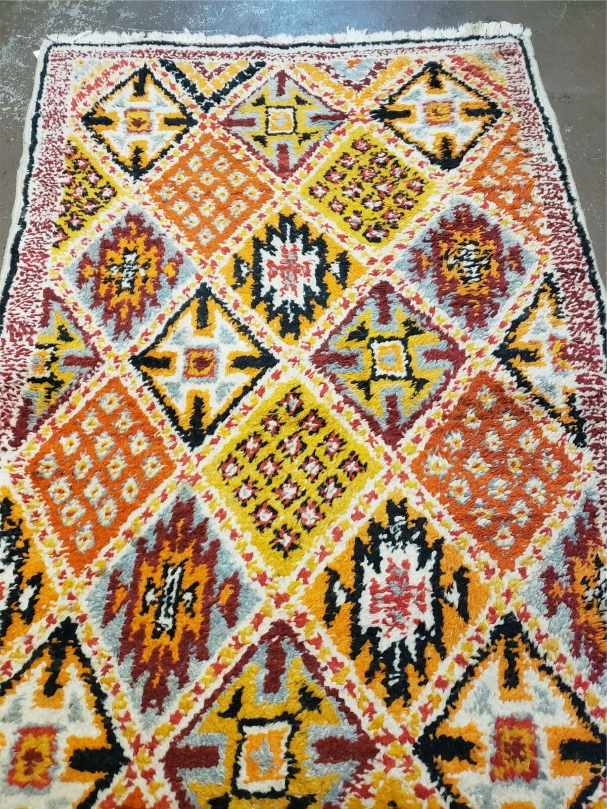 Moroccan Rug 3x5 Vintage Handmade Tribal Rug, Colorful Rug, Orange Yellow Red, Boujad Rug, Boho Beni Ourain Checkered Panel Wool Rug, Berber - Jewel Rugs