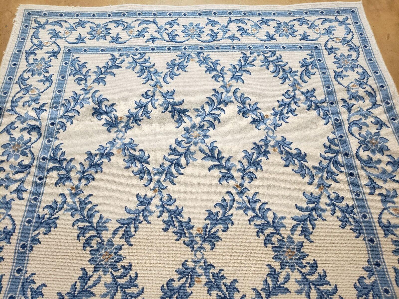 3'8" X 5'6" Karastan Wool RUG Newport 512/7910 Belgium Treillage Conton Blue & Beige - Jewel Rugs