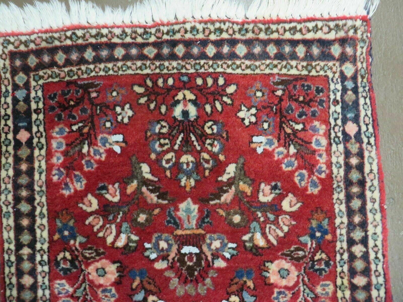 2' 1" X 4' Handmade Vintage Red Indian Wool Rug Organic Dues Red Nice # 21 - Jewel Rugs