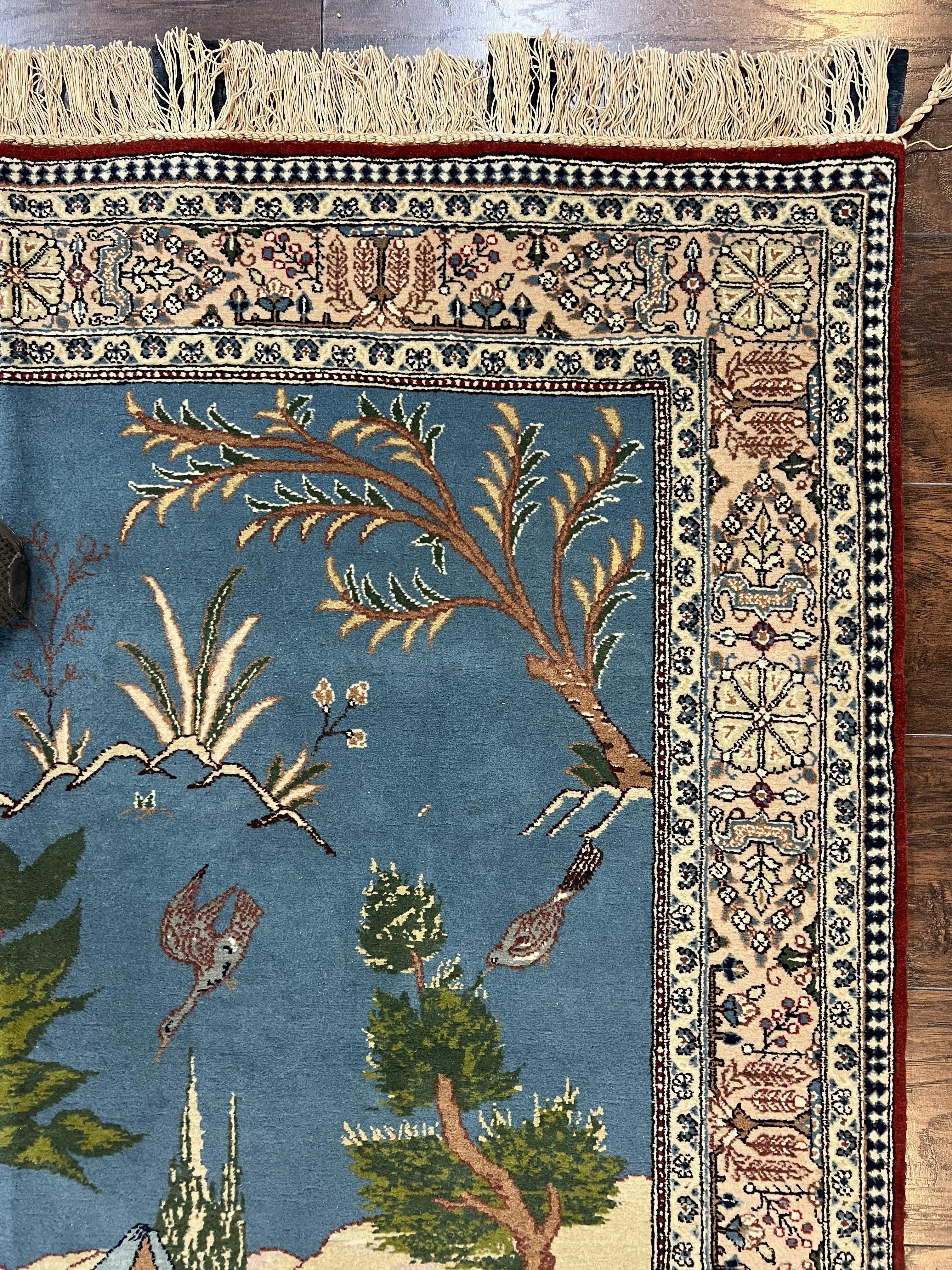 Vintage Persian Qum Pictorial Rug 5x7 - Wool & Silk - Jewel Rugs