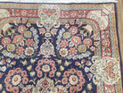 Semi Antique Persian Sarouk Rug, Vases & Flower Design, Dark Blue & Pale Red, Hand-Knotted, Wool, 3'8" x 5'3" - Jewel Rugs