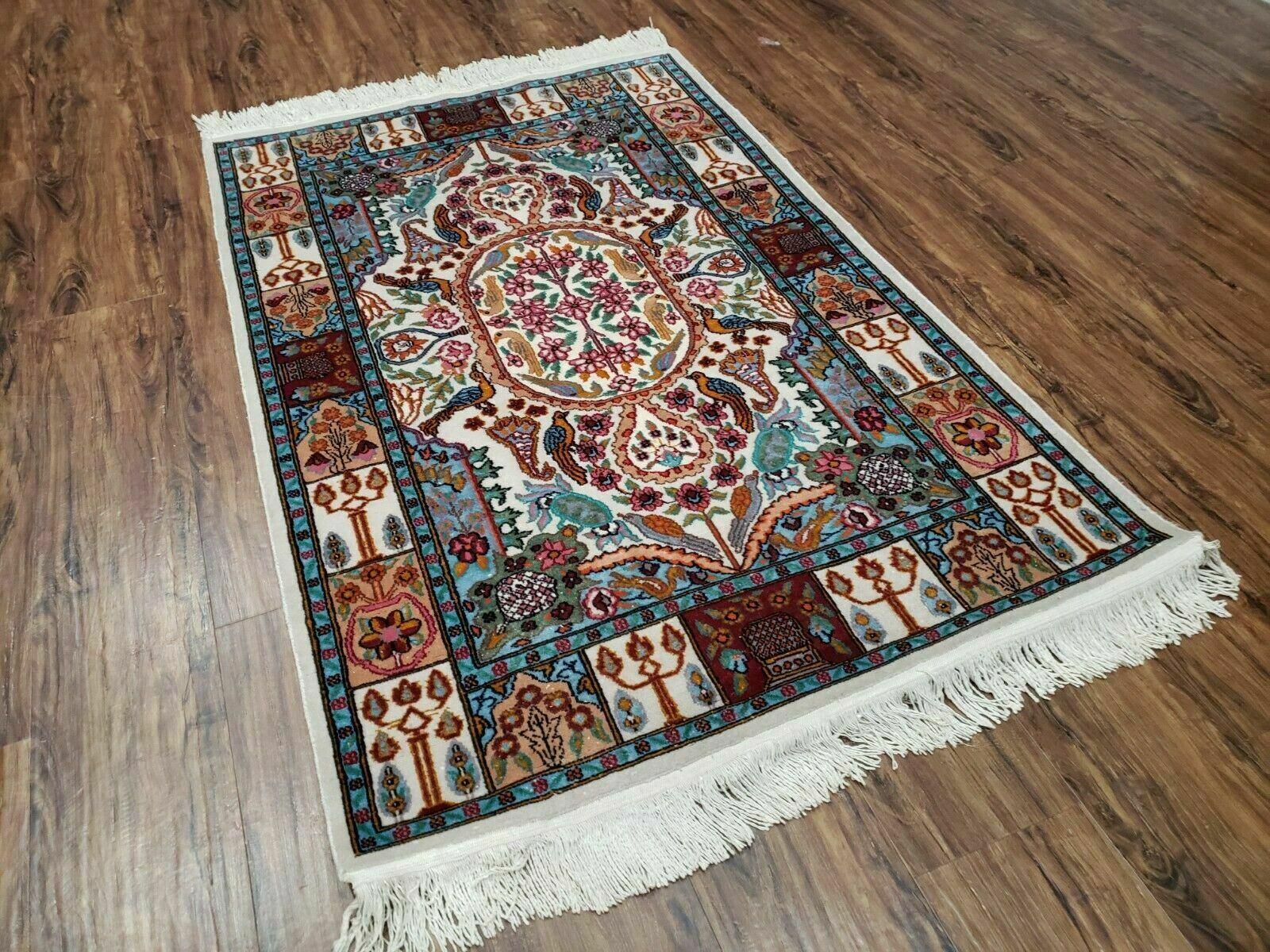 3' 3 X 5' Vintage Handmade India Kashmir Rug Birds Tree Of Life Vegy Dyes Nice - Jewel Rugs