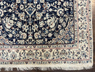 Very Fine Persian Nain Rug 3.7 x 6, Floral Medallion, Wool and Silk Accents, Highly Detailed, Hand Knotted Oriental Carpet, Navy Blue Ivory/Cream - Jewel Rugs