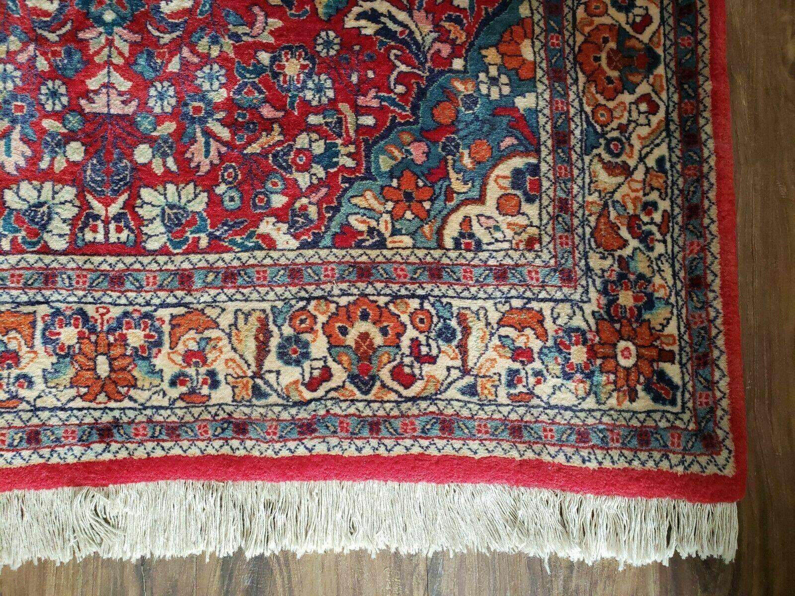 3' 6" X 5' 5" Handmade Knotted India Floral Wool Rug Hand Knotted Carpet Red - Jewel Rugs