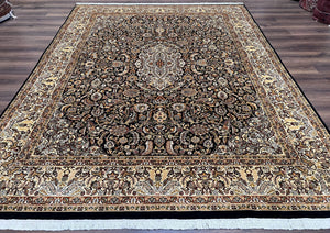 Fine Sino Persian Rug 8x10, Allover Floral Medallion with Birds, Highly Detailed 8 x 10 Hand Knotted Vintage Wool Oriental Carpet Room Sized - Jewel Rugs