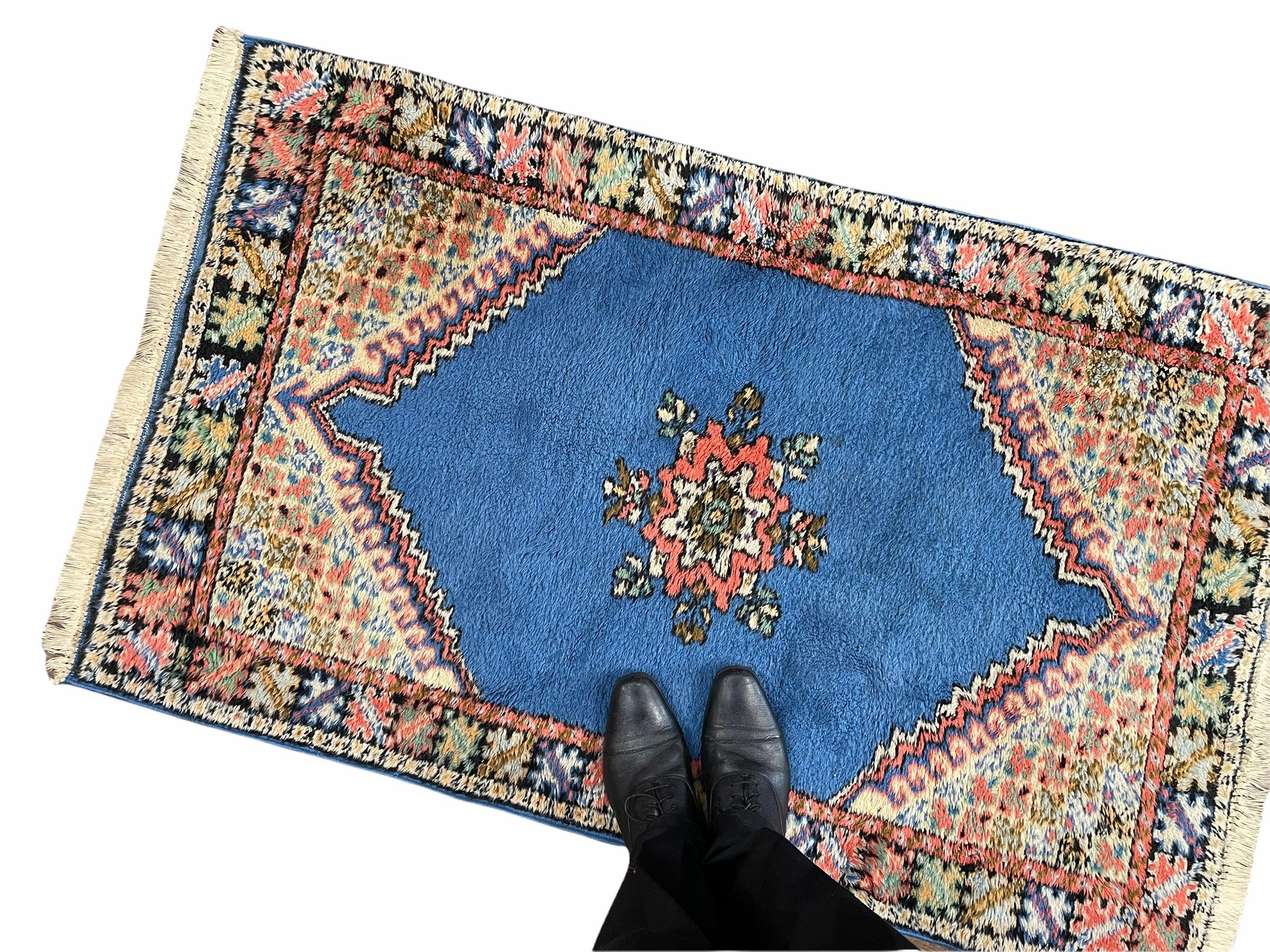 Vintage Moroccan Tribal Rug 2' 9" x 4' 7", Hand-Knotted Wool Medallion Carpet, 2.5 x 4 to 3x5 Boho Area Rugs, Small Oriental Blue Accent Rug - Jewel Rugs