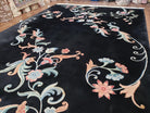 9x12 Chinese Art Deco Rug Black Wool Area Rug 120 Lines Flowers Handmade Carpet - Jewel Rugs