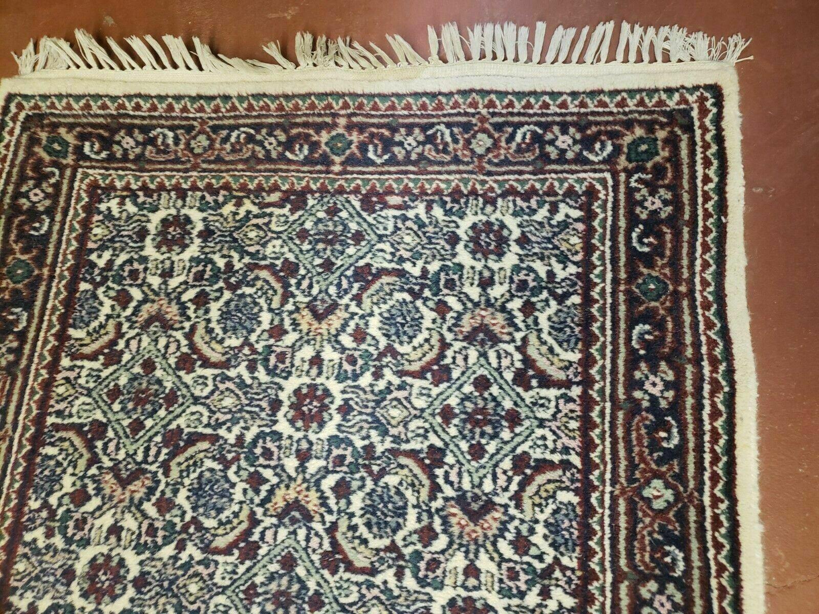 2' 9" X 20' Vintage Oriental India Floral Hand Made Wool Runner Rug Ivory Nice - Jewel Rugs