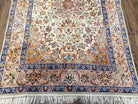 Vintage Persian Isfahan Lachak Toranj Rug, Highly Detailed, Kork Wool on Silk Foundation, Beige and Dark Blue, Hand-Knotted, 3'6" x 5' 4" - Jewel Rugs