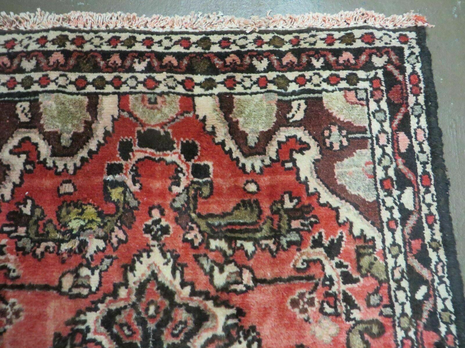 2' 8" X 10' 5" Antique Handmade India Floral Wool Runner Rug Rusted Red # 125 - Jewel Rugs